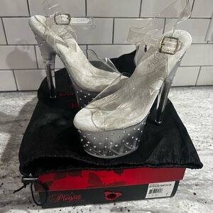 Pleaser Women's Glittering Silver and Clear Heels